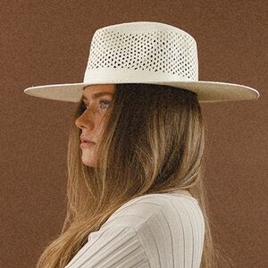 GIGI PIP Wide-Brim Perforated Straw Hat in Cream